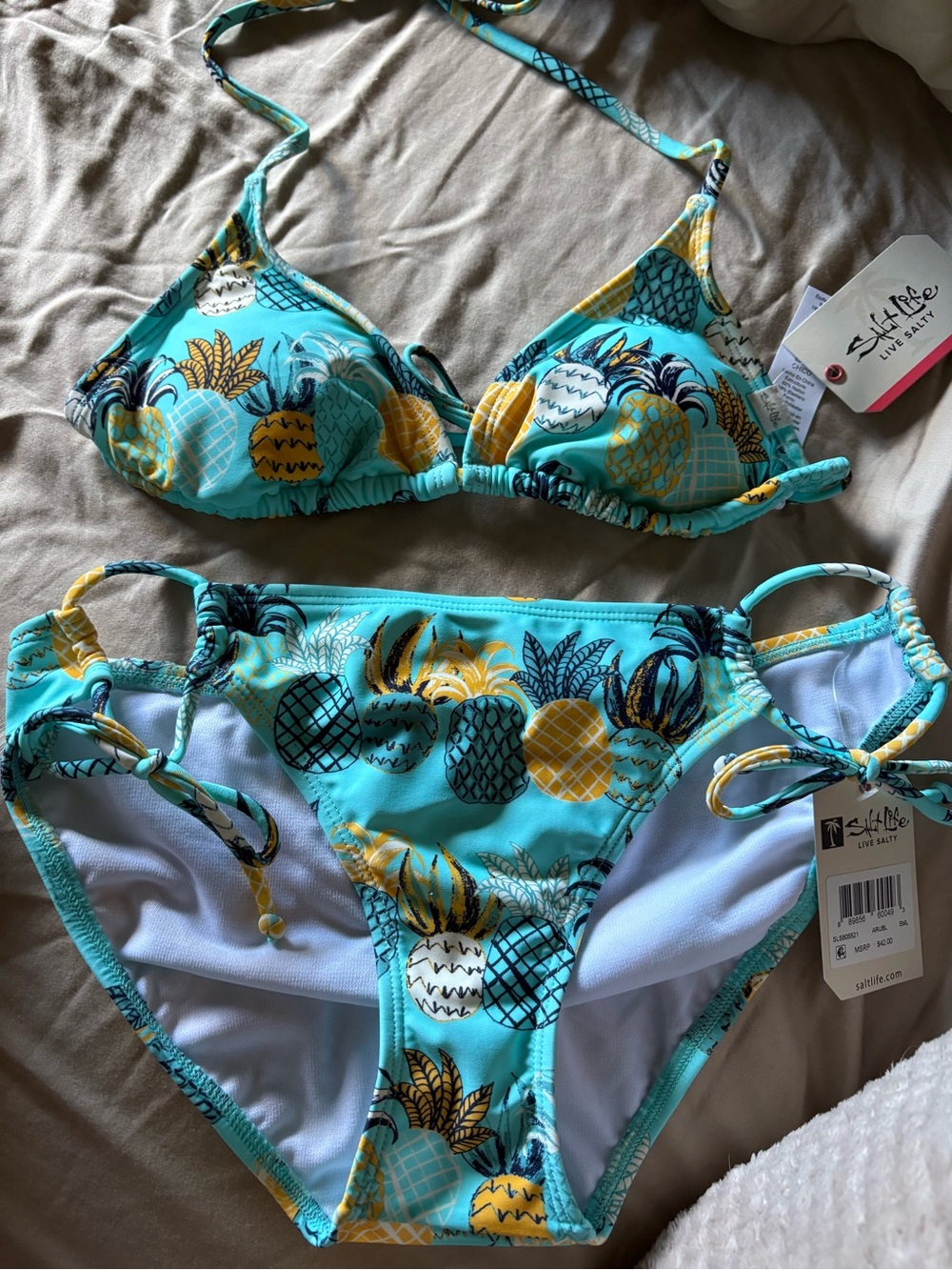Salt Life Turquoise Pineapple Paradise Bikini with Yellow Accents